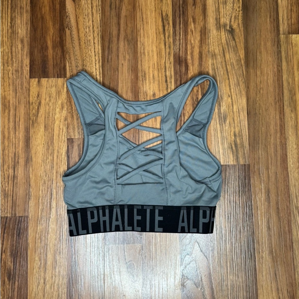 Alphalete Charcoal Sports Bra with Crisscross Back